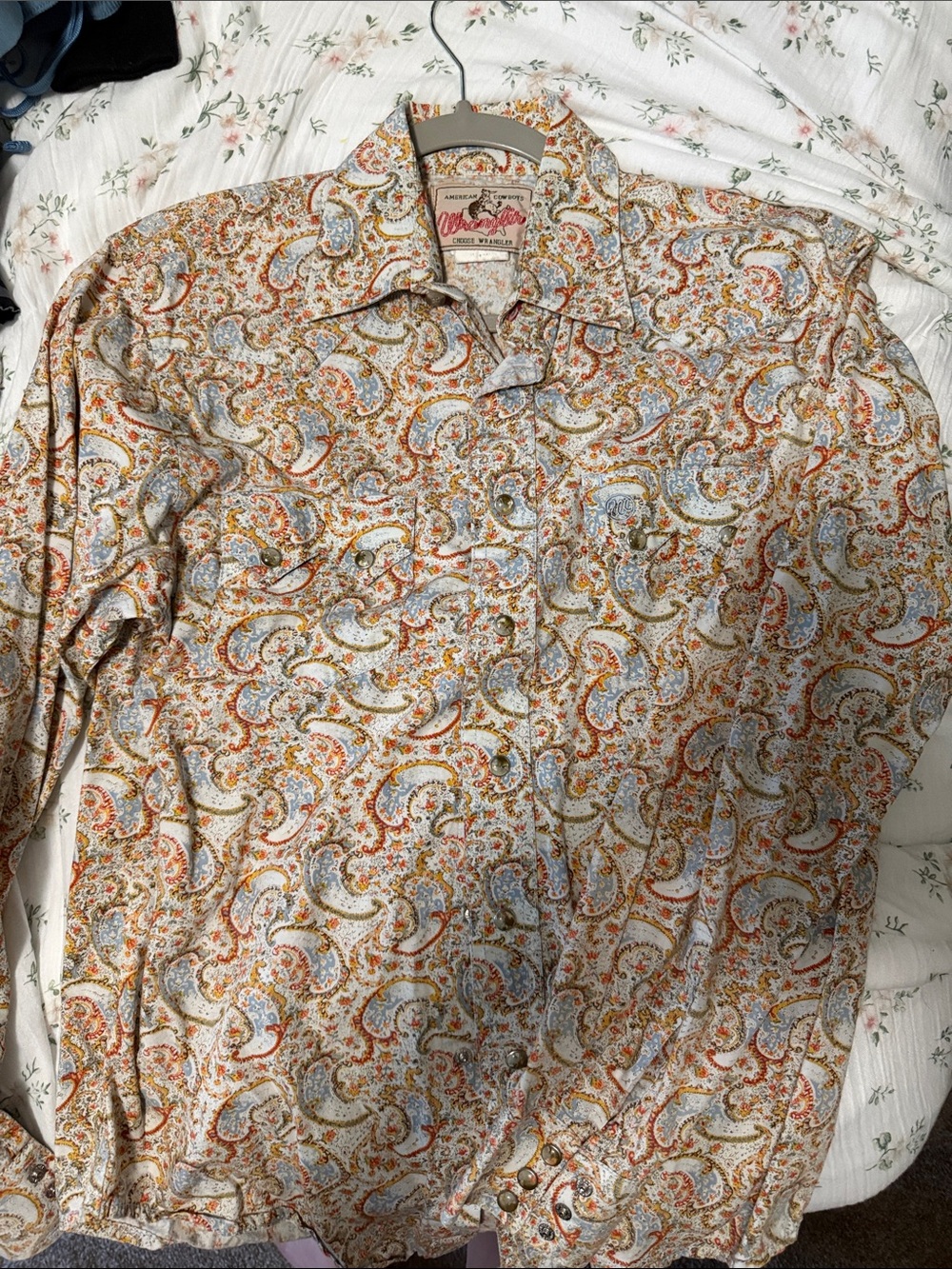 Wrangler Paisley Button-Down Shirt in Cream, Orange & Blue